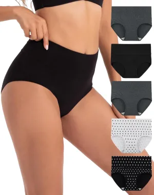INNERSY Women's Underwear Cotton Briefs High Waisted Breathable Panties 5 Pack