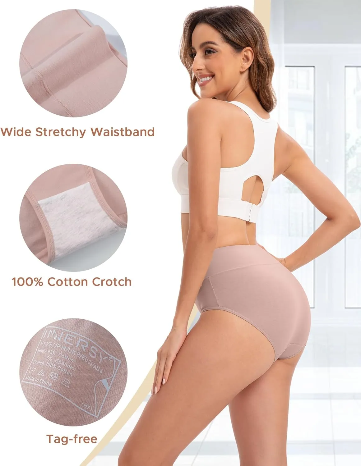 INNERSY Women's Underwear Cotton Briefs High Waisted Breathable Panties 5 Pack