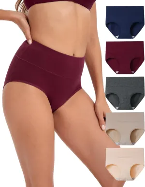 INNERSY Women's Underwear Cotton Briefs High Waisted Breathable Panties 5 Pack