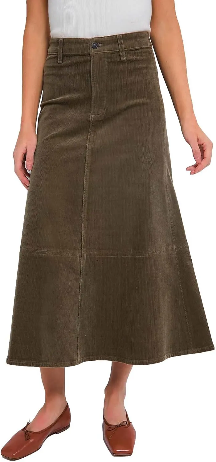 Kedera Women's Corduroy Midi Skirts High Waist A-Line Midi Length Skirt Long Winter Skirts Casual Button Front Skirts