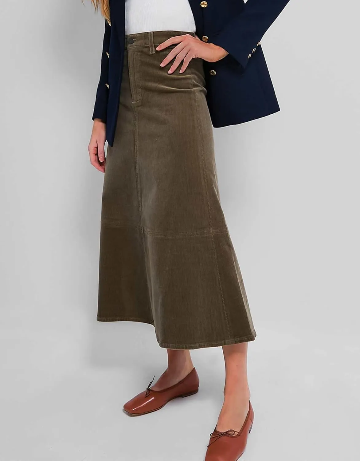Kedera Women's Corduroy Midi Skirts High Waist A-Line Midi Length Skirt Long Winter Skirts Casual Button Front Skirts