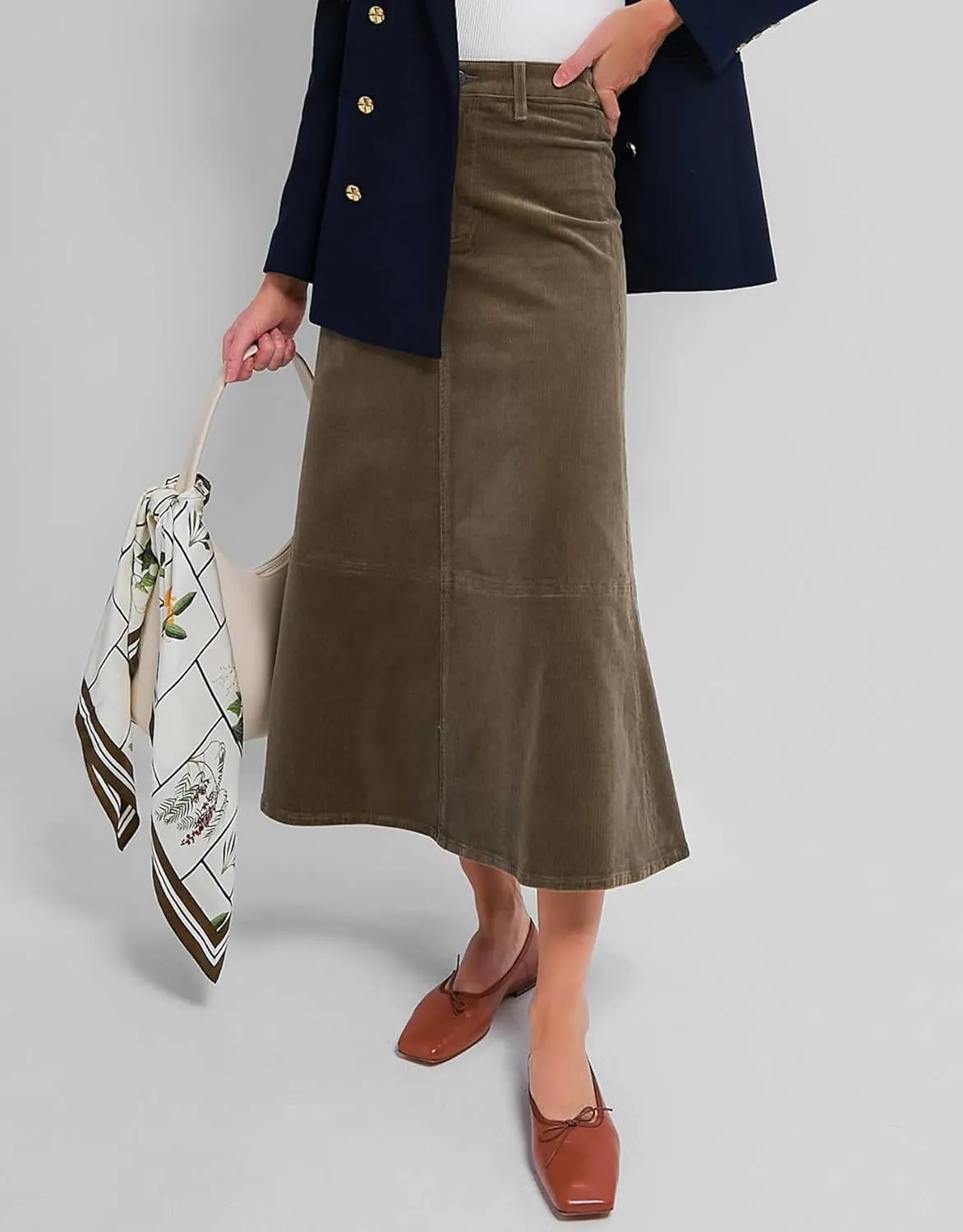 Kedera Women's Corduroy Midi Skirts High Waist A-Line Midi Length Skirt Long Winter Skirts Casual Button Front Skirts
