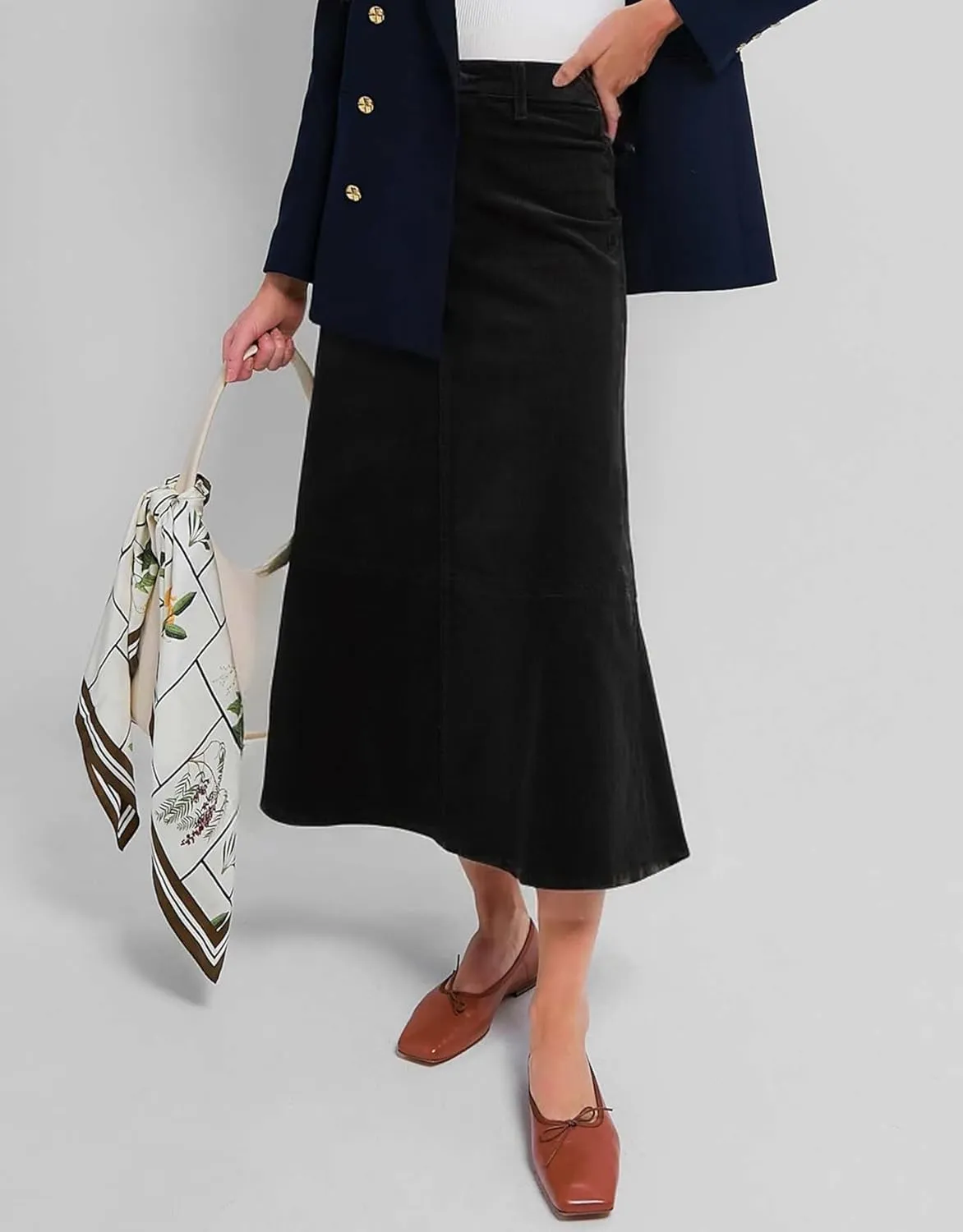 Kedera Women's Corduroy Midi Skirts High Waist A-Line Midi Length Skirt Long Winter Skirts Casual Button Front Skirts