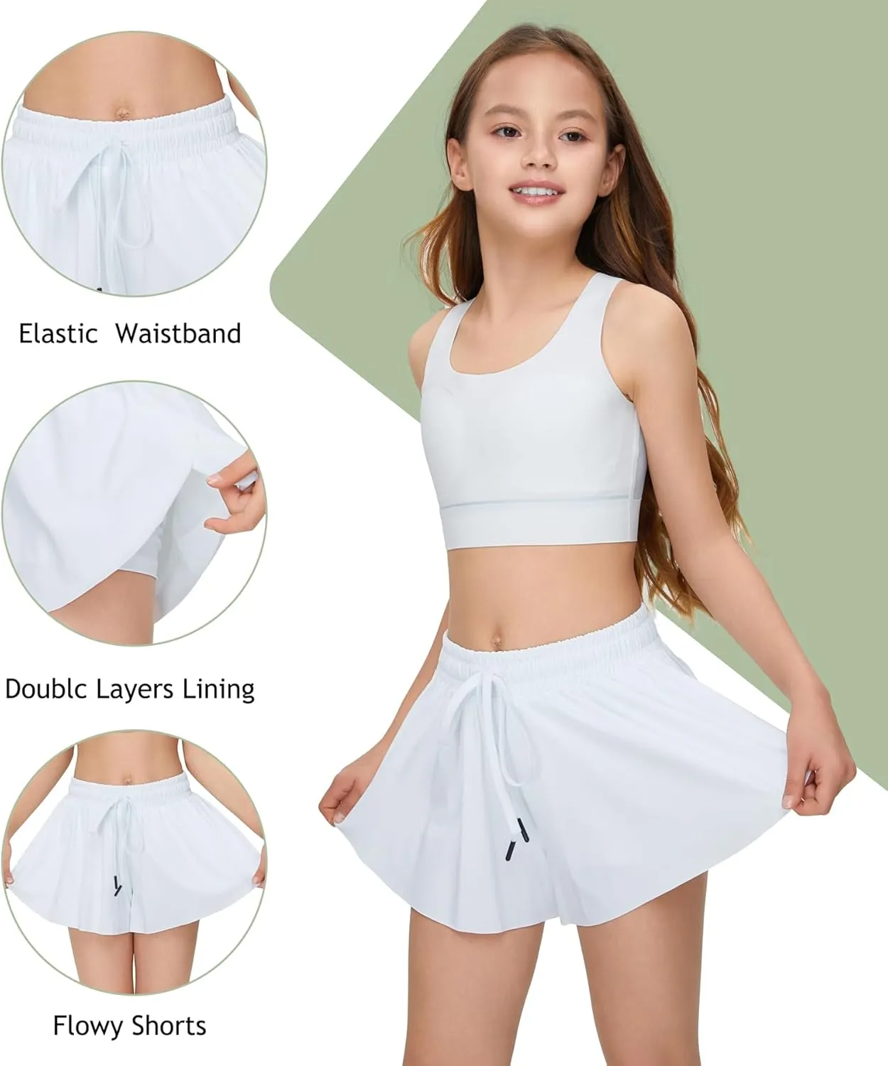 Kids Girls Athletic Flowy Shorts for Running Sports Fitness Active Workout Youth Butterfly Elastic Waist Skirts Shorts