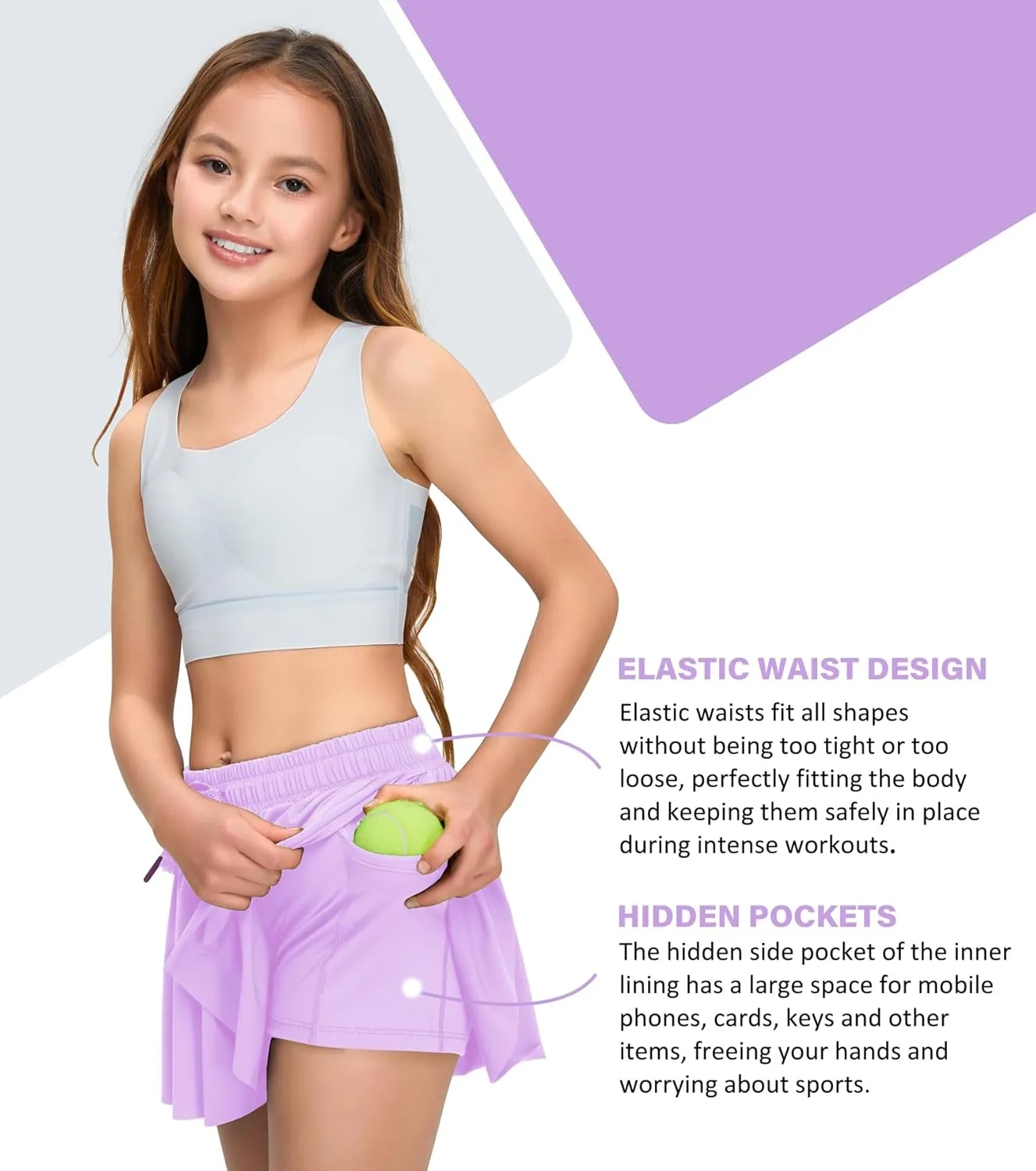Kids Girls Athletic Flowy Shorts for Running Sports Fitness Active Workout Youth Butterfly Elastic Waist Skirts Shorts