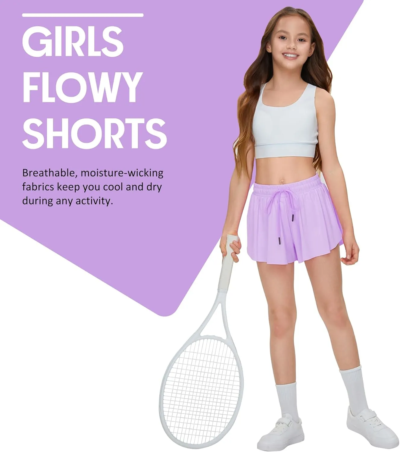 Kids Girls Athletic Flowy Shorts for Running Sports Fitness Active Workout Youth Butterfly Elastic Waist Skirts Shorts