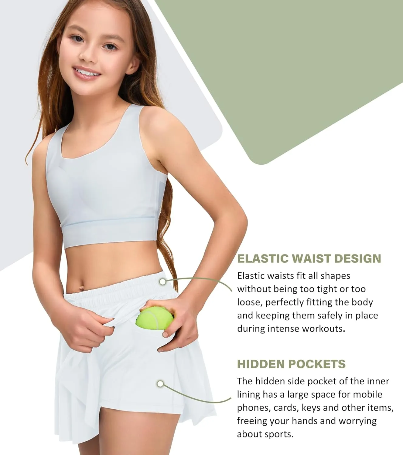 Kids Girls Athletic Flowy Shorts for Running Sports Fitness Active Workout Youth Butterfly Elastic Waist Skirts Shorts