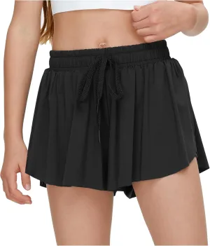Kids Girls Athletic Flowy Shorts for Running Sports Fitness Active Workout Youth Butterfly Elastic Waist Skirts Shorts