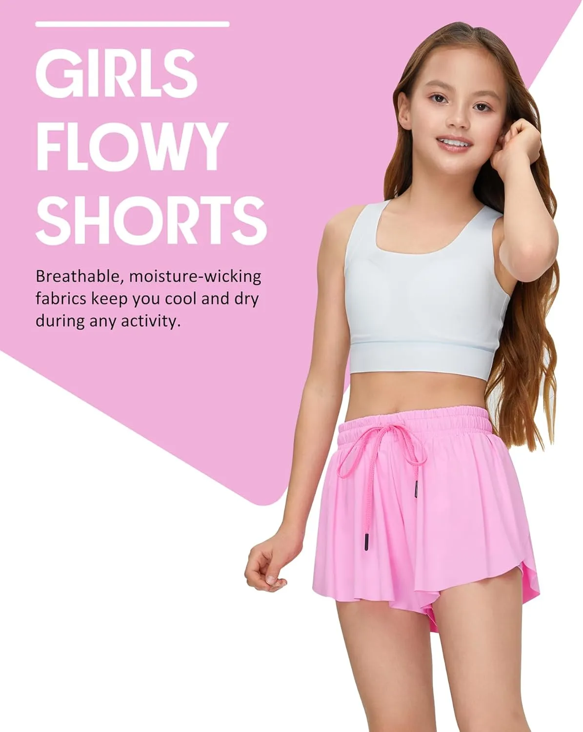 Kids Girls Athletic Flowy Shorts for Running Sports Fitness Active Workout Youth Butterfly Elastic Waist Skirts Shorts
