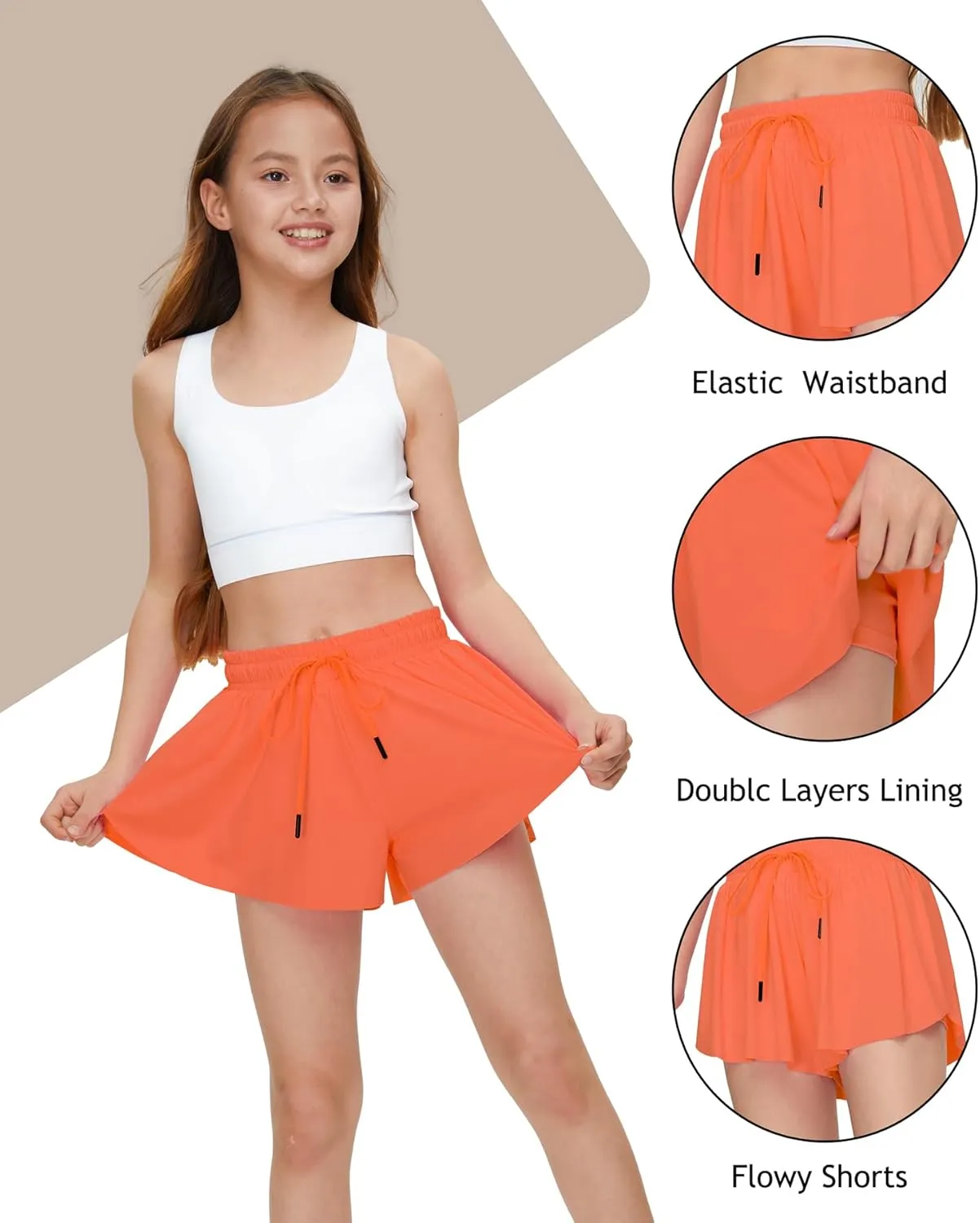 Kids Girls Athletic Flowy Shorts for Running Sports Fitness Active Workout Youth Butterfly Elastic Waist Skirts Shorts