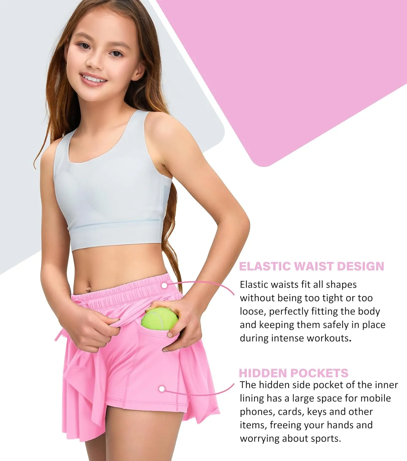 Kids Girls Athletic Flowy Shorts for Running Sports Fitness Active Workout Youth Butterfly Elastic Waist Skirts Shorts