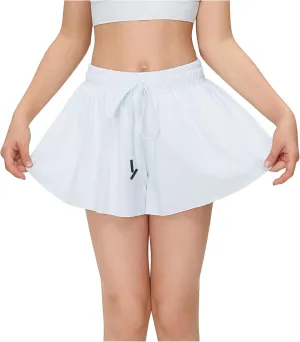 Kids Girls Athletic Flowy Shorts for Running Sports Fitness Active Workout Youth Butterfly Elastic Waist Skirts Shorts
