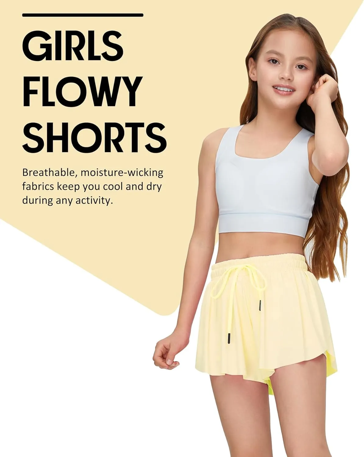 Kids Girls Athletic Flowy Shorts for Running Sports Fitness Active Workout Youth Butterfly Elastic Waist Skirts Shorts