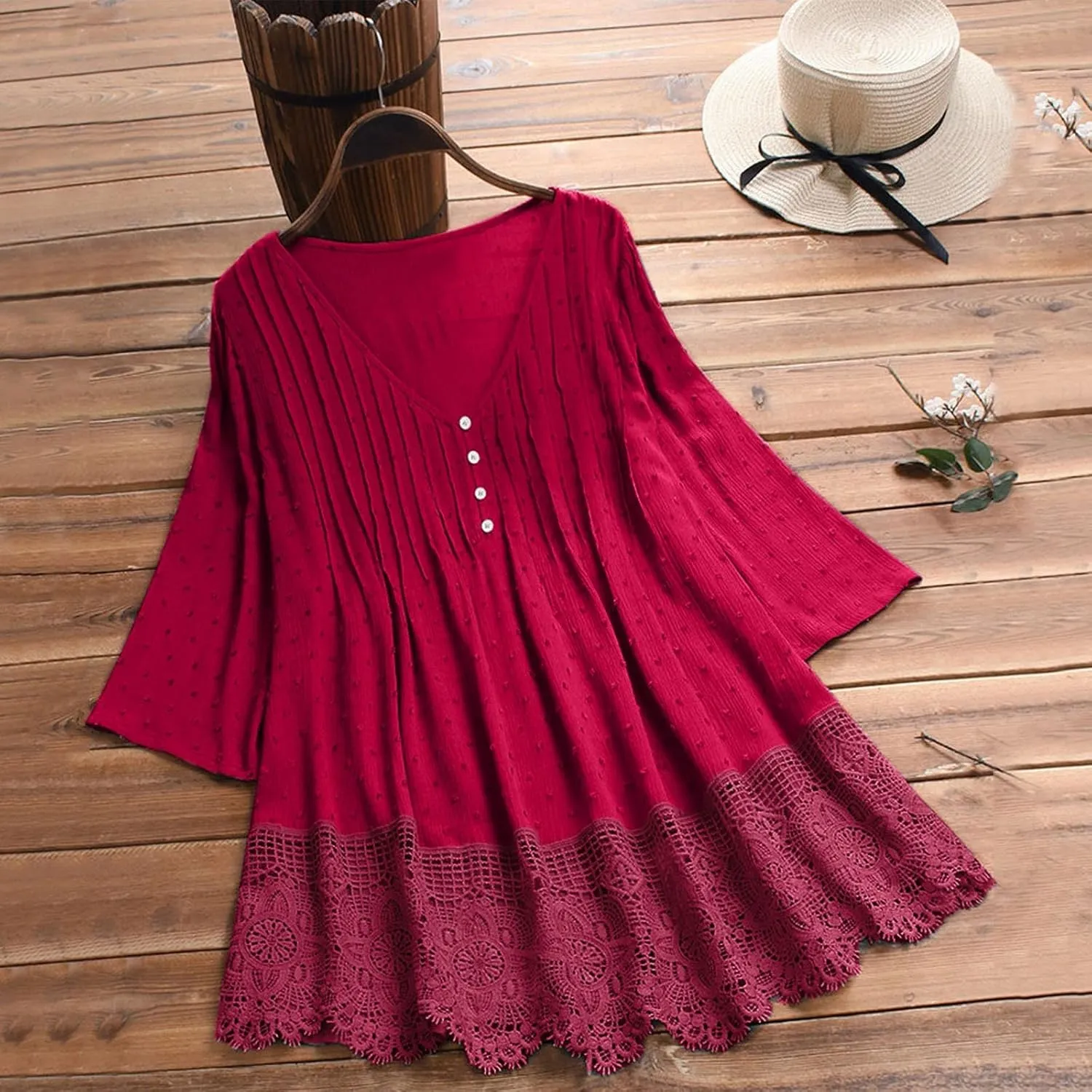 Linen Cotton Womens Long Sleeve Shirts Casual Oversized 3/4 Length Sleeve Round Neck Loose Fit Tees