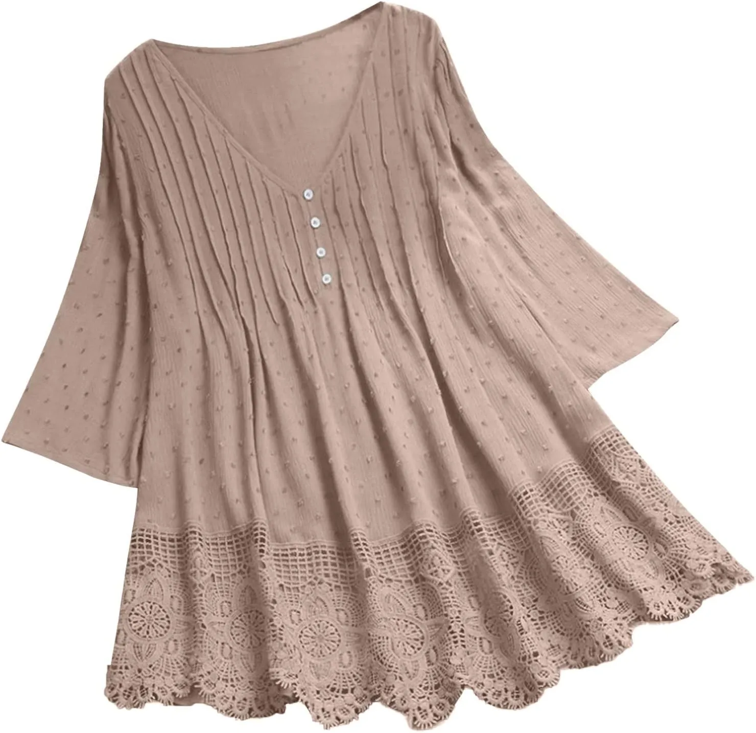 Linen Cotton Womens Long Sleeve Shirts Casual Oversized 3/4 Length Sleeve Round Neck Loose Fit Tees