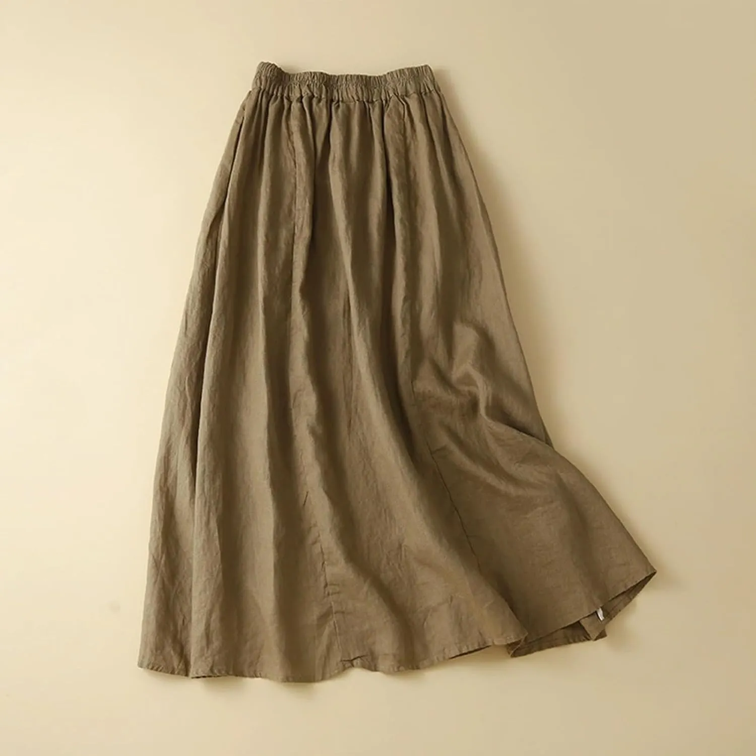 Linen Maxi Skirt for Women Elastic Waist Boho A-Line Skirts Boho Peasant 2025 Summer Beach Long Skirts with Drawstring