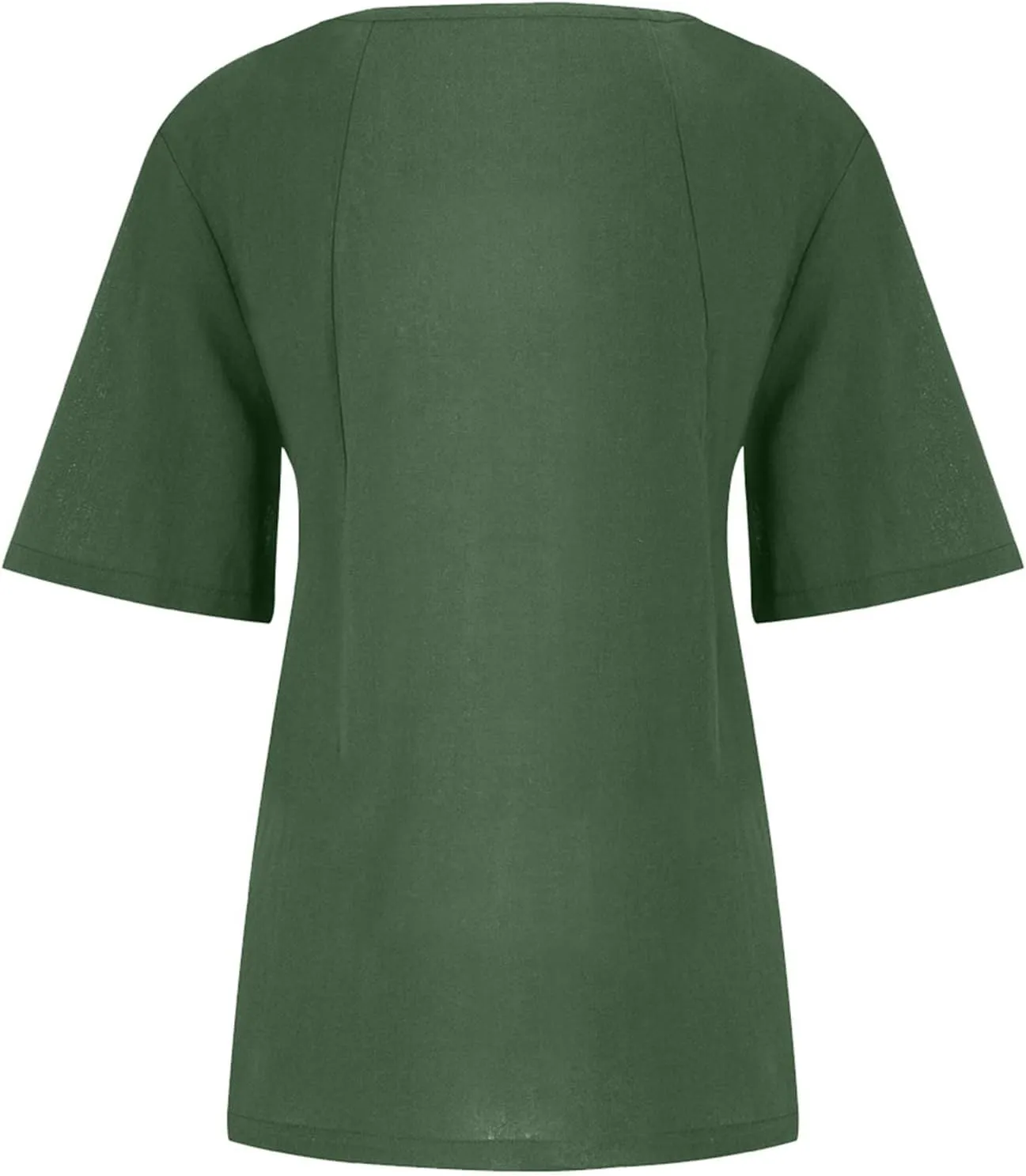 Linen Shirt Women,Short Sleeve 2024 Summer Blouses Round Neck Boho Blouse Button Down T Shirt Floral Print Top