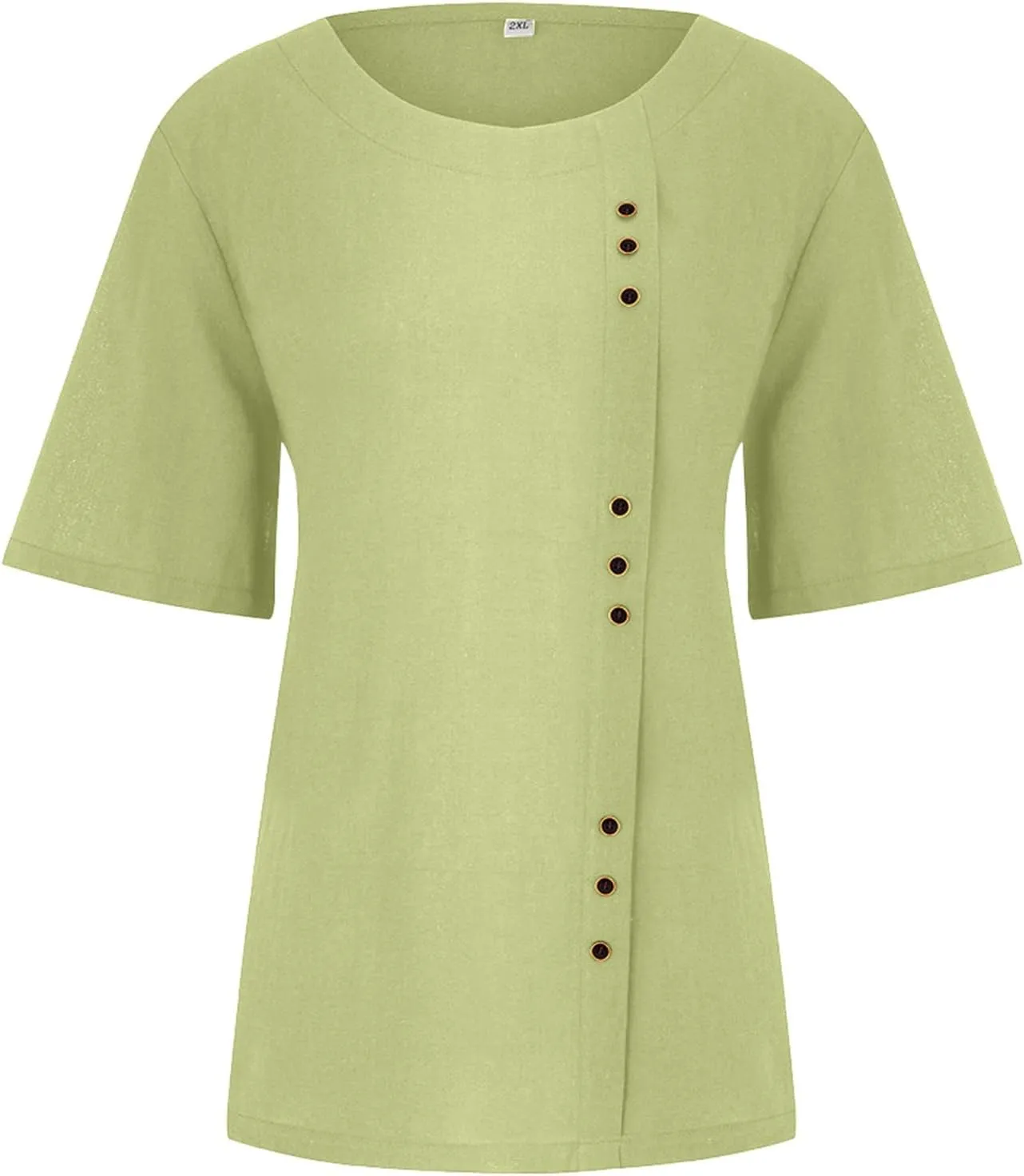 Linen Shirt Women,Short Sleeve 2024 Summer Blouses Round Neck Boho Blouse Button Down T Shirt Floral Print Top