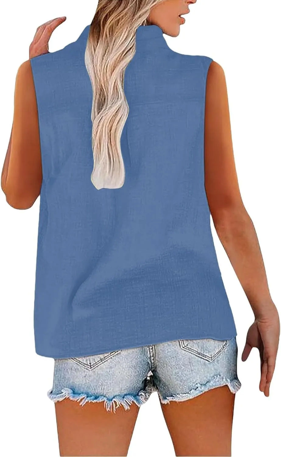 Linen Shirts for Women V Neck Tank Tops Dressy Casual Sleeveless Shirt Loose Fit Button Down Blouse Office Outfits