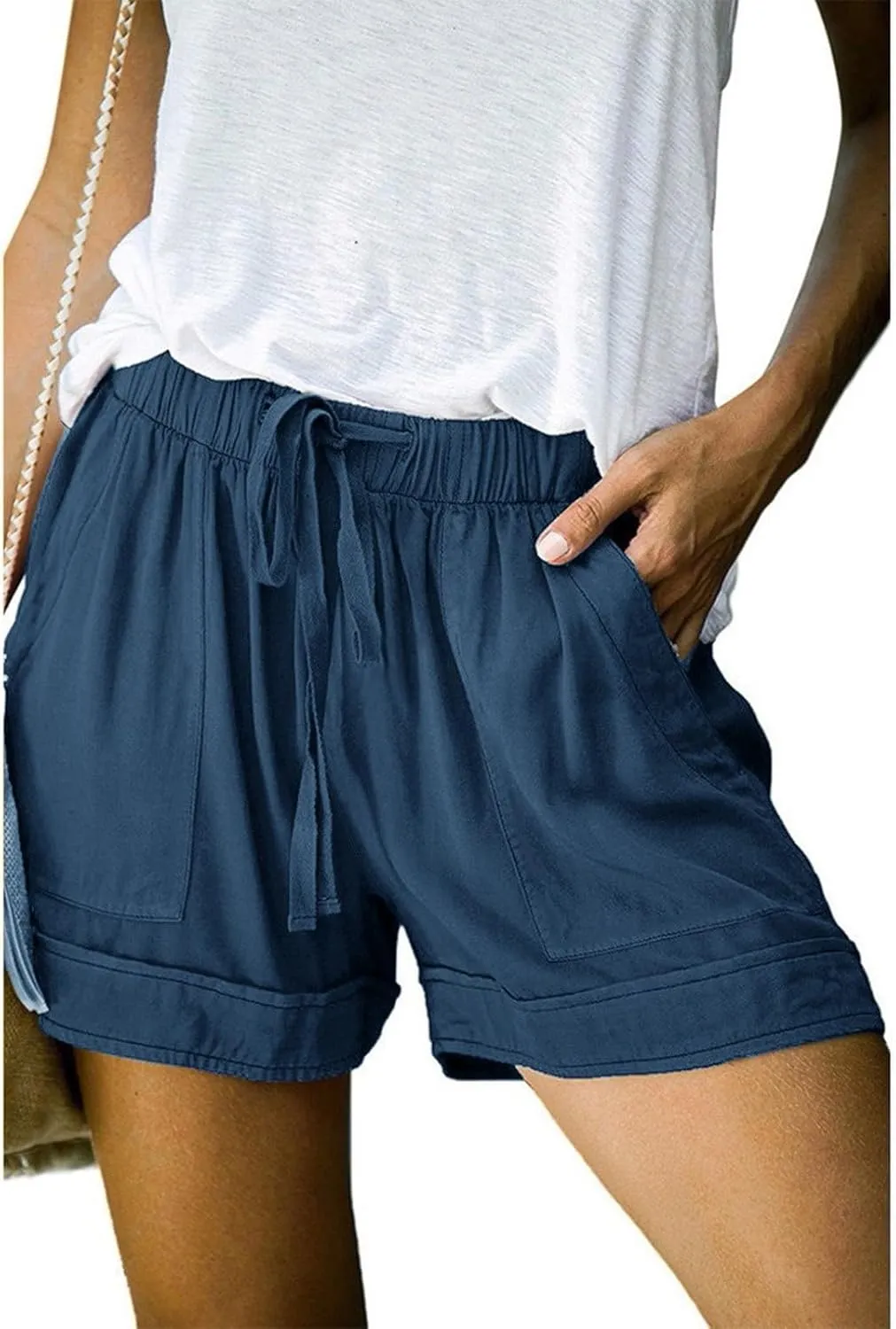 Linen Shorts for Women High Waisted Cotton Summer Shorts Wide Leg Loose Fit Drawstring Short Pants with Pockets Beach Fashion