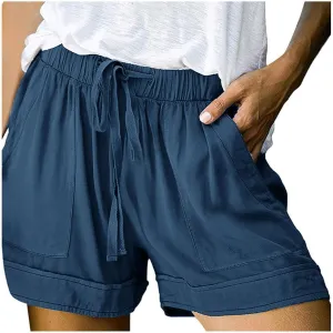 Linen Shorts for Women High Waisted Cotton Summer Shorts Wide Leg Loose Fit Drawstring Short Pants with Pockets Beach Fashion