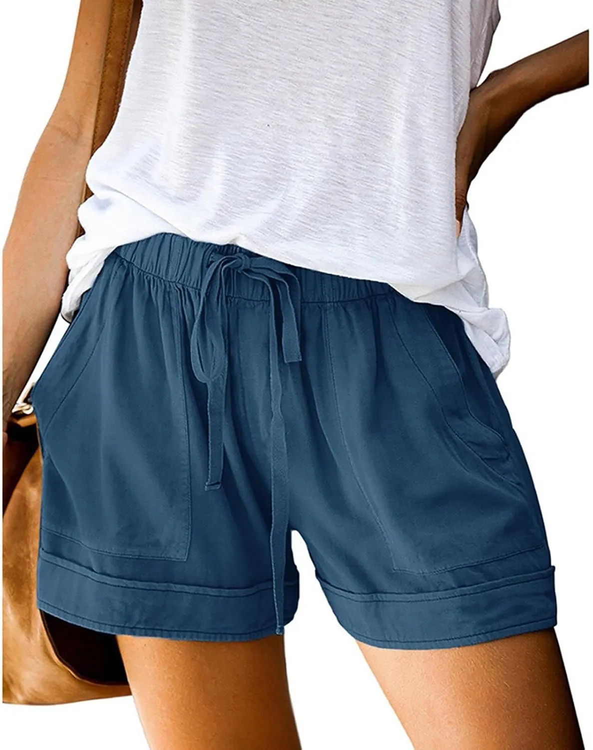 Linen Shorts for Women High Waisted Cotton Summer Shorts Wide Leg Loose Fit Drawstring Short Pants with Pockets Beach Fashion