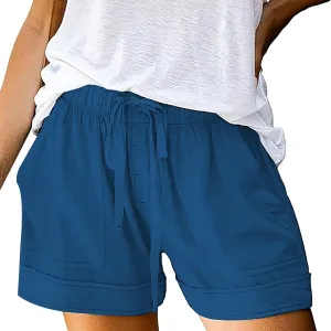 Linen Shorts for Women High Waisted Cotton Summer Shorts Wide Leg Loose Fit Drawstring Short Pants with Pockets Beach Fashion