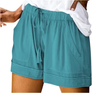 Linen Shorts for Women High Waisted Cotton Summer Shorts Wide Leg Loose Fit Drawstring Short Pants with Pockets Beach Fashion