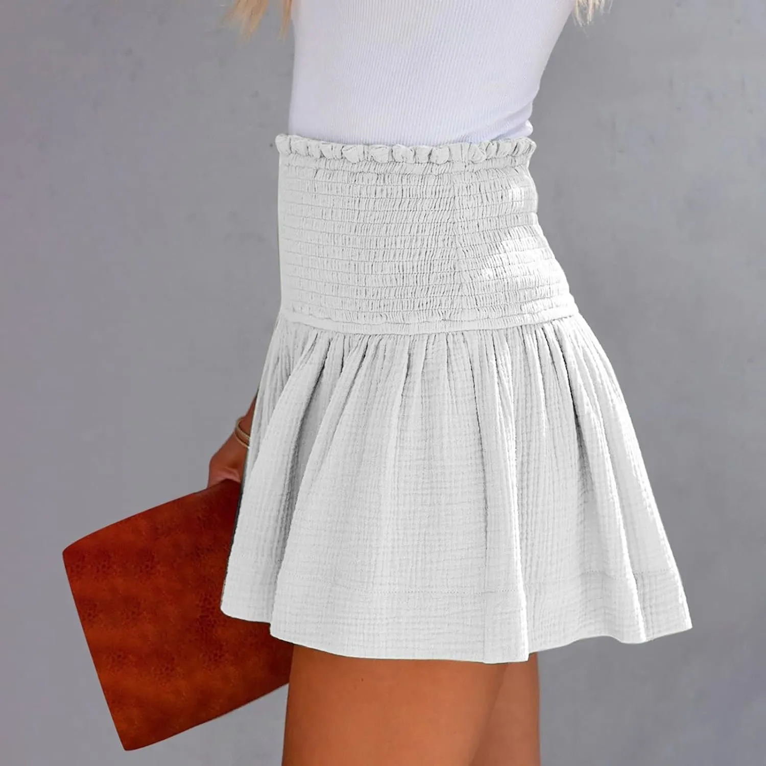 Linen Shorts for Women Smocked Elastic High Waisted Flowy Shorts Beach Casual Ruffle Butterfly Short Linen Pants
