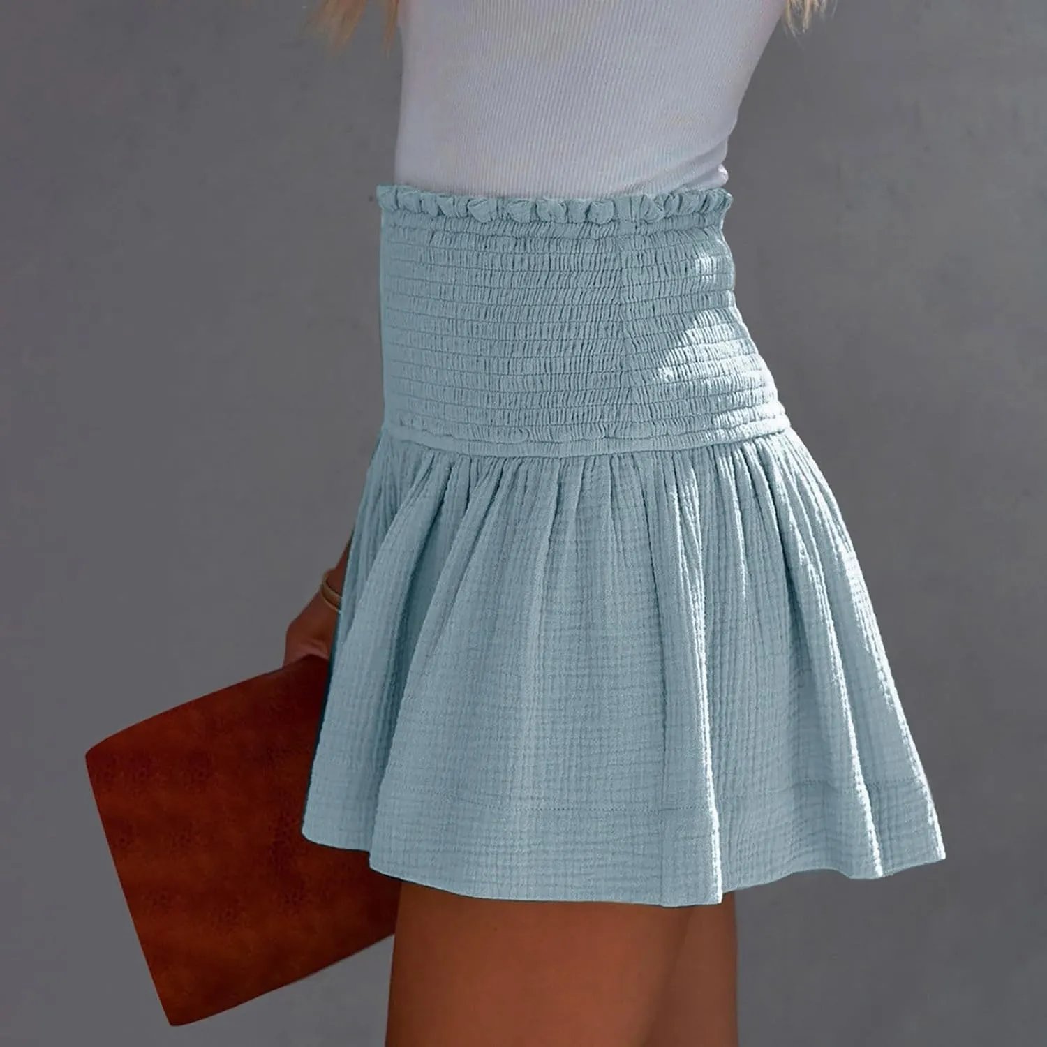 Linen Shorts for Women Smocked Elastic High Waisted Flowy Shorts Beach Casual Ruffle Butterfly Short Linen Pants