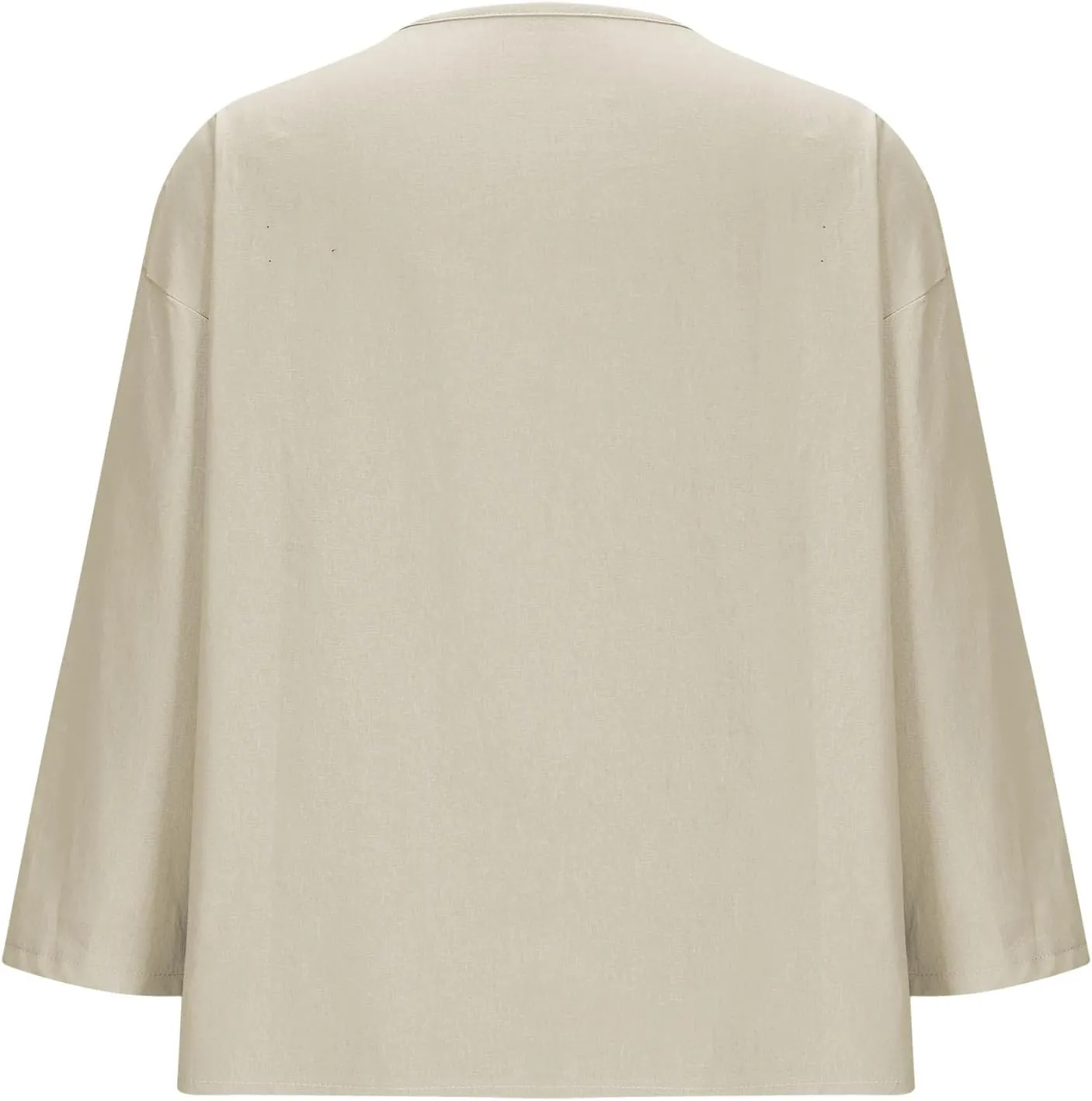 Linen Tops for Women Summer V Neck 3/4 Length Sleeve Womens Tops with Button Roll-Up Sleeve Casual Loose Fit Blouses
