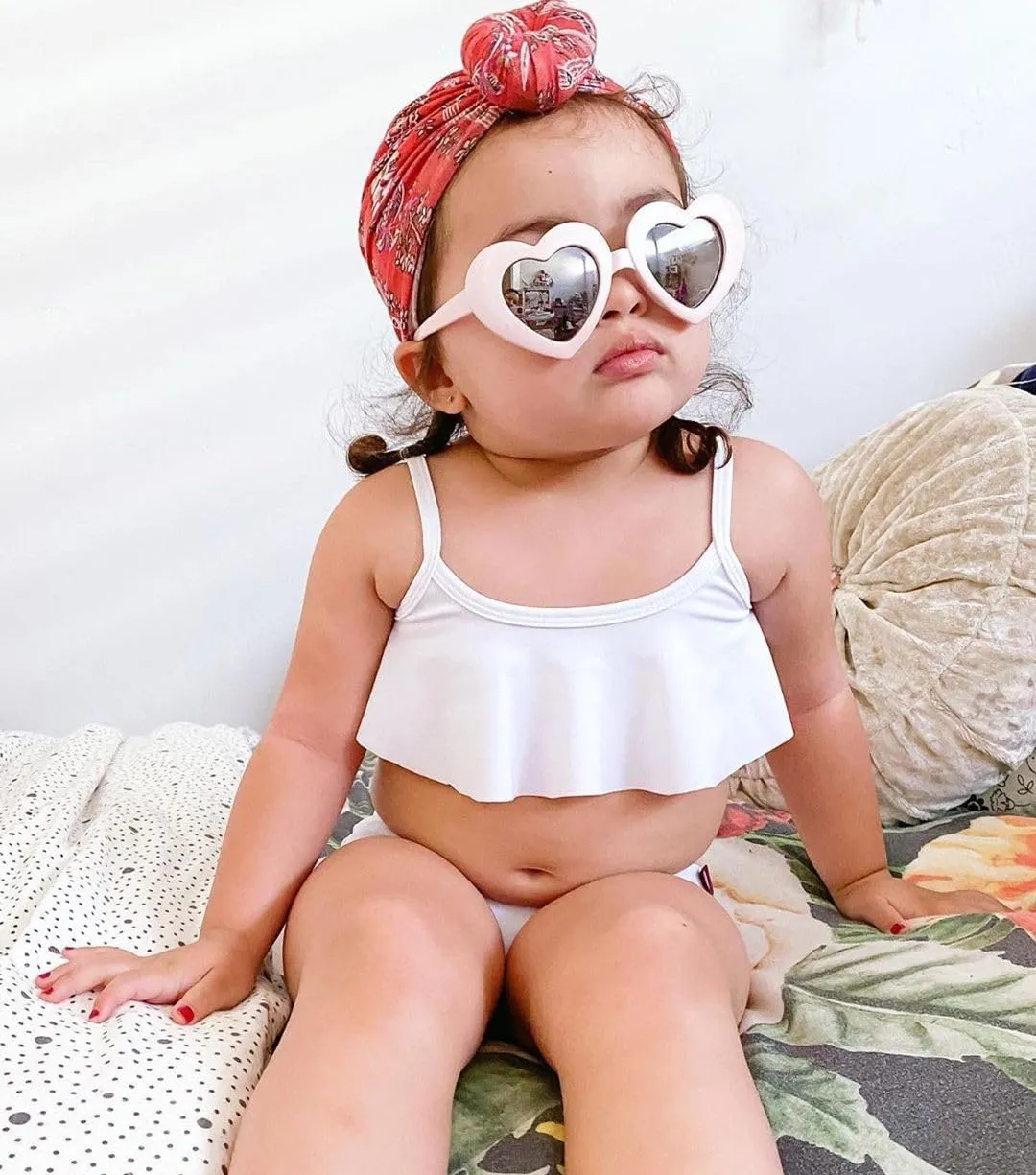 Made in USA Girls Flounce Bikini Top UPF50  Sun Protection Toddler Bathing Suit Rash Guard for Beach Pool Swimwear
