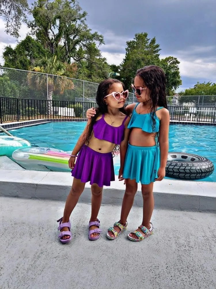 Made in USA Girls Flounce Bikini Top UPF50  Sun Protection Toddler Bathing Suit Rash Guard for Beach Pool Swimwear