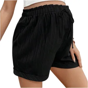 MakeMeChic Women's Maternity Casual Drawstring Shorts Summer Adjustable Waist Textured Pregnancy Shorts