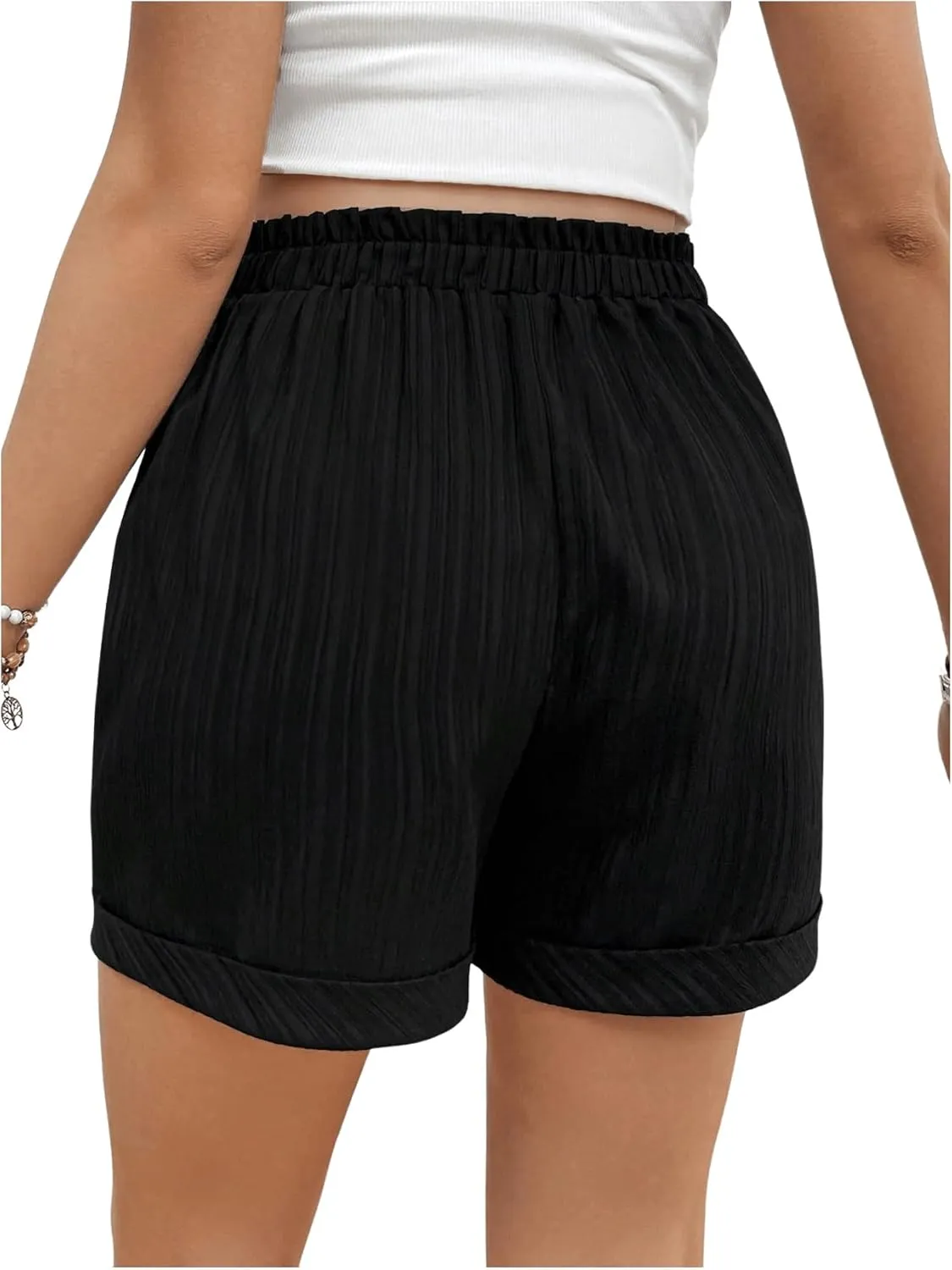 MakeMeChic Women's Maternity Casual Drawstring Shorts Summer Adjustable Waist Textured Pregnancy Shorts