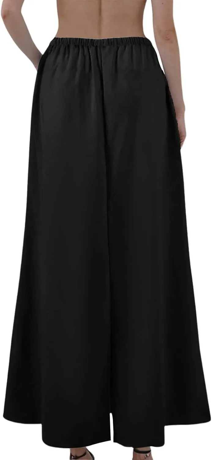 Maxi Skirt Cotton Linen Skirts for Women Summer Drawstring Elastic High Waisted Aline Skirt Slit Cute Long Skirt
