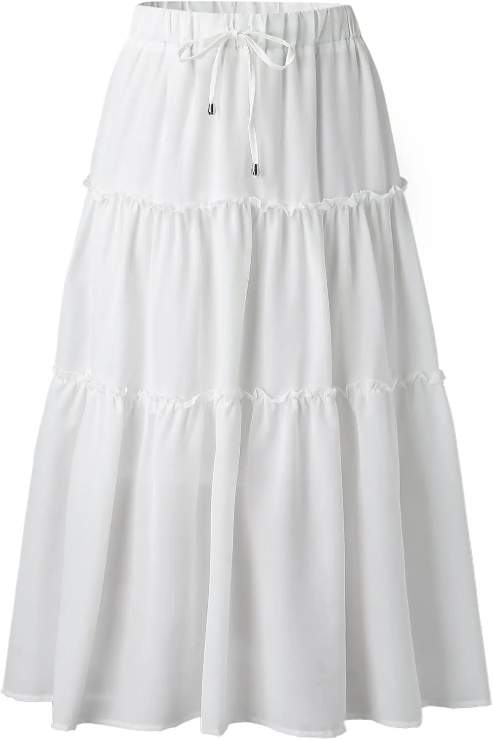 Maxi Skirt for Women Flowy Elastic High Waist Long Skirts Boho Summer Beach Pleated A-Line Skirts with Drawstring