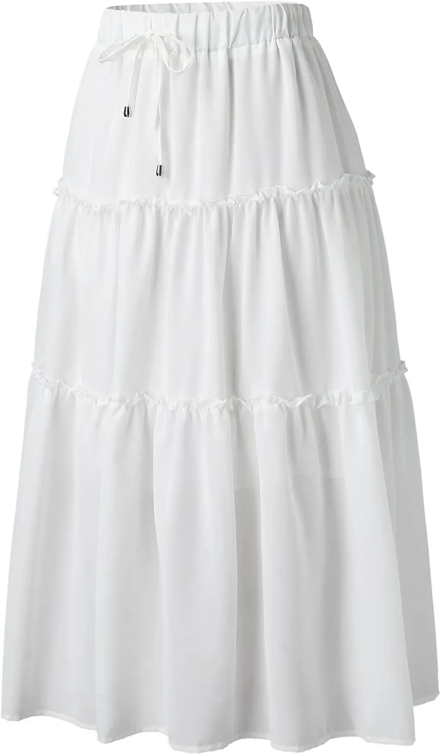 Maxi Skirt for Women Flowy Elastic High Waist Long Skirts Boho Summer Beach Pleated A-Line Skirts with Drawstring