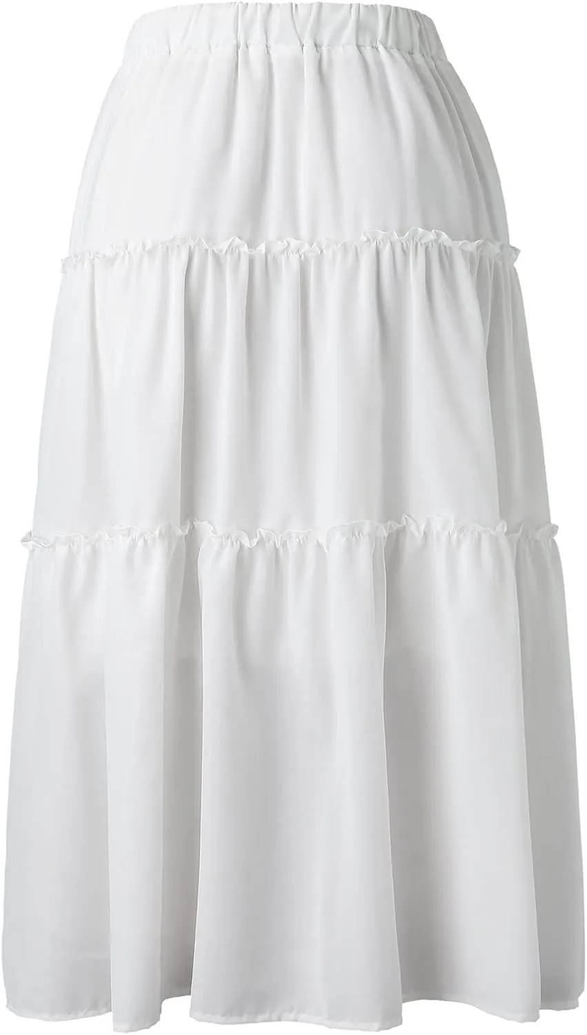 Maxi Skirt for Women Flowy Elastic High Waist Long Skirts Boho Summer Beach Pleated A-Line Skirts with Drawstring