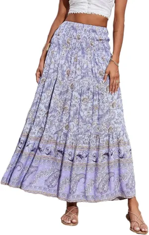 Maxi Skirt for Women Summer Layered Tiered High Waisted Beach Skirts Ruched A Line Skirts Fashion Skirt Long