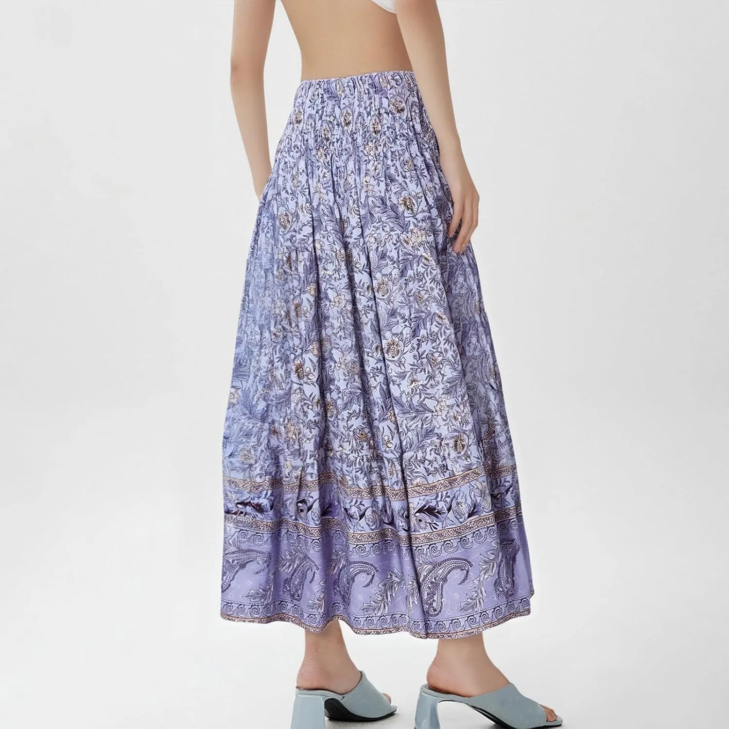 Maxi Skirt for Women Summer Layered Tiered High Waisted Beach Skirts Ruched A Line Skirts Fashion Skirt Long