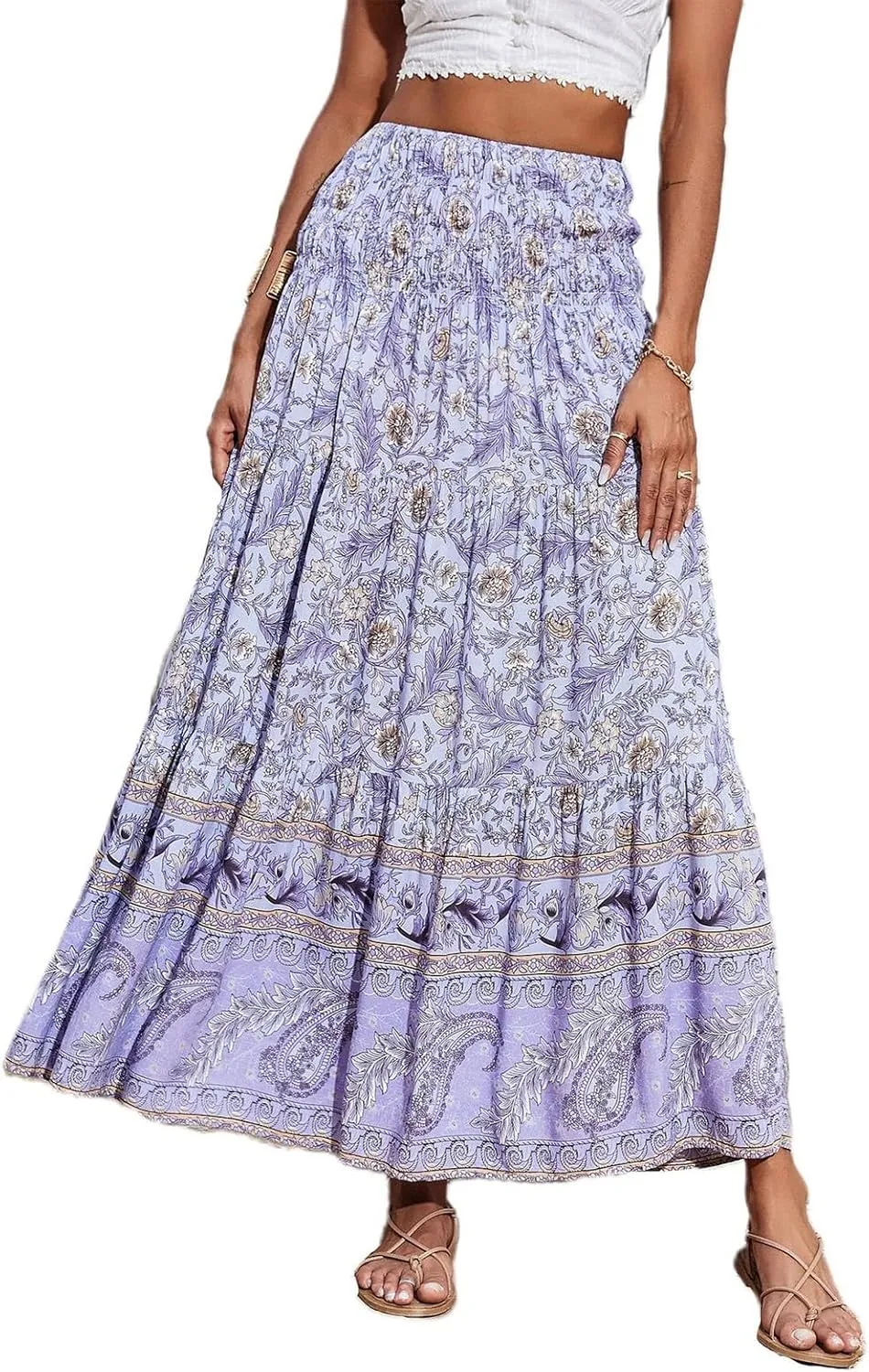 Maxi Skirt for Women Summer Layered Tiered High Waisted Beach Skirts Ruched A Line Skirts Fashion Skirt Long