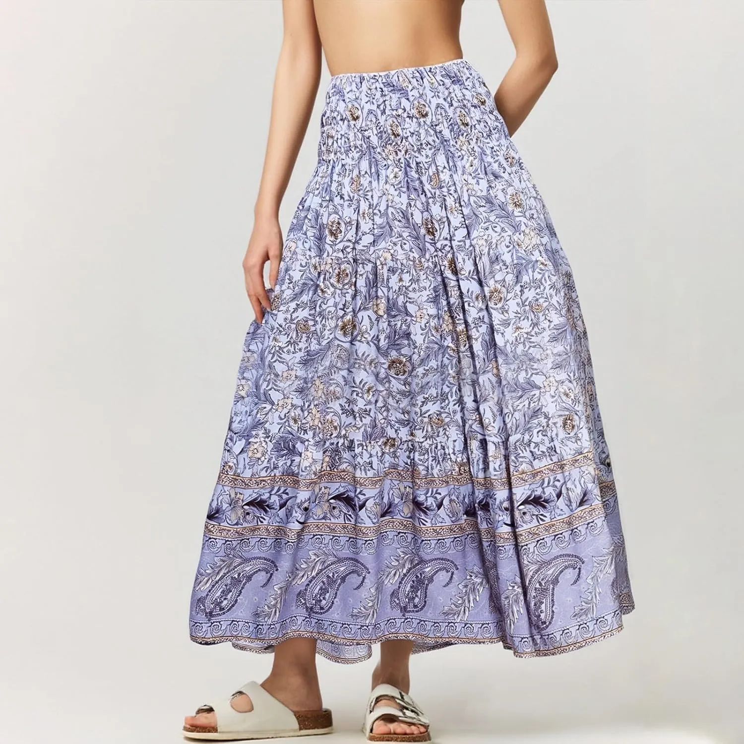 Maxi Skirt for Women Summer Layered Tiered High Waisted Beach Skirts Ruched A Line Skirts Fashion Skirt Long