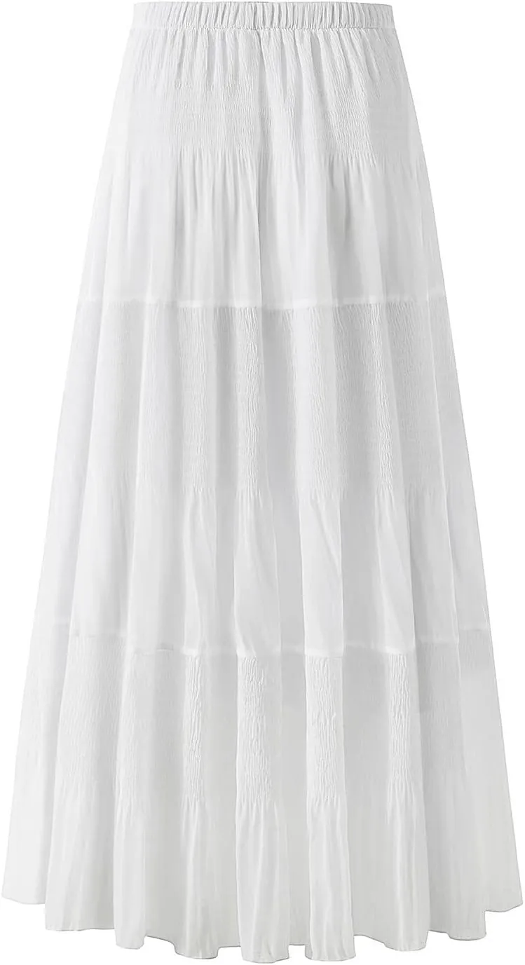 Maxi Skirts for Women Pleated Long Flowy Chiffon Elastic Waist Tiered A Line Skirt