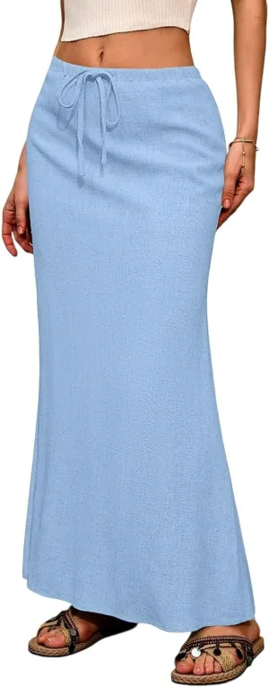 Maxi Women's Skirts, Solid Color Elegantes Summer Vacation Trendy Womens Skirts
