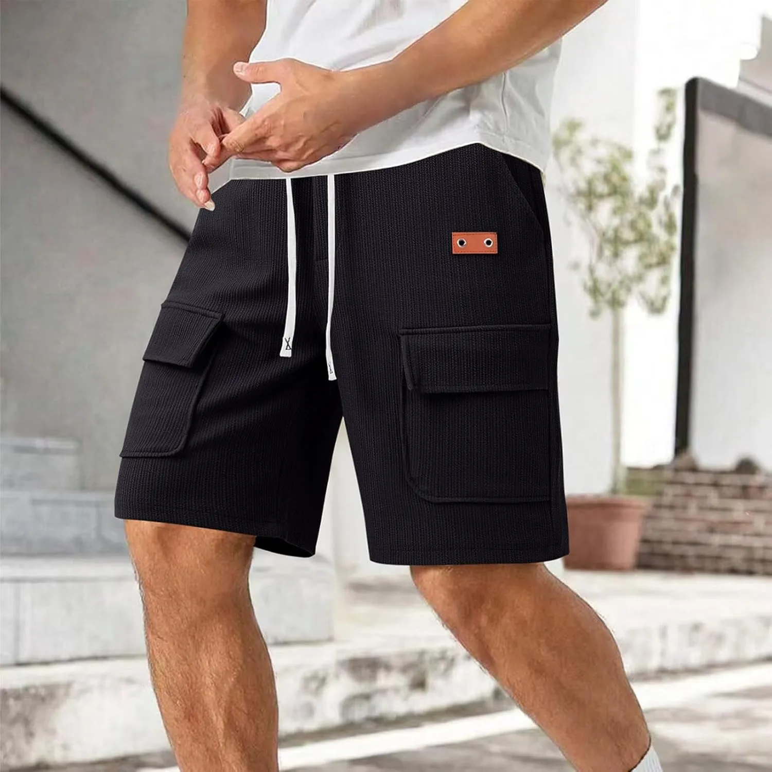 Mens Cargo Corduroy Shorts Casual Drawstring Elastic Waistband Spring Summer Shorts Running Breathable Clothes