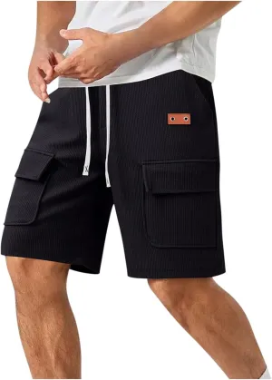 Mens Cargo Corduroy Shorts Casual Drawstring Elastic Waistband Spring Summer Shorts Running Breathable Clothes