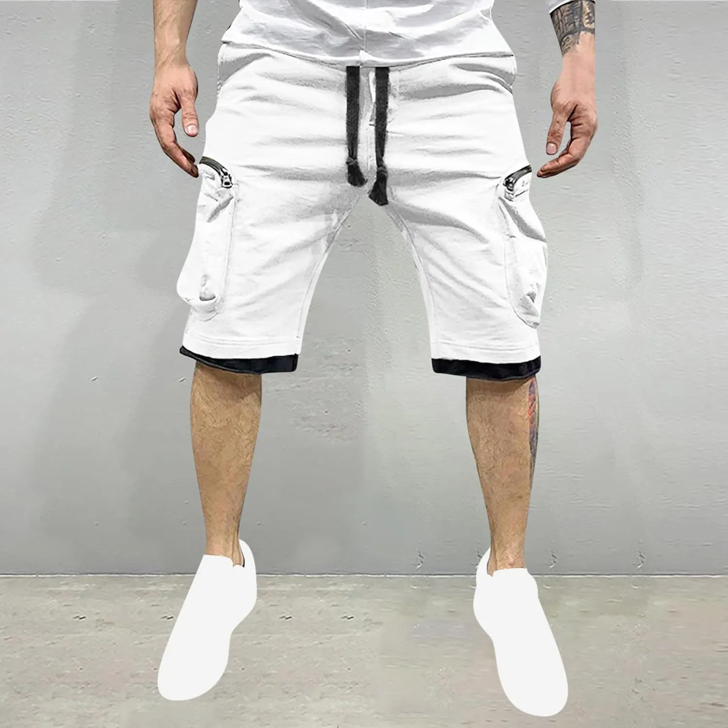 Mens Cargo Shorts Casual Solid Athletic Joggers Running Short Pants with Multiple Pockets Fashion Work Shorts