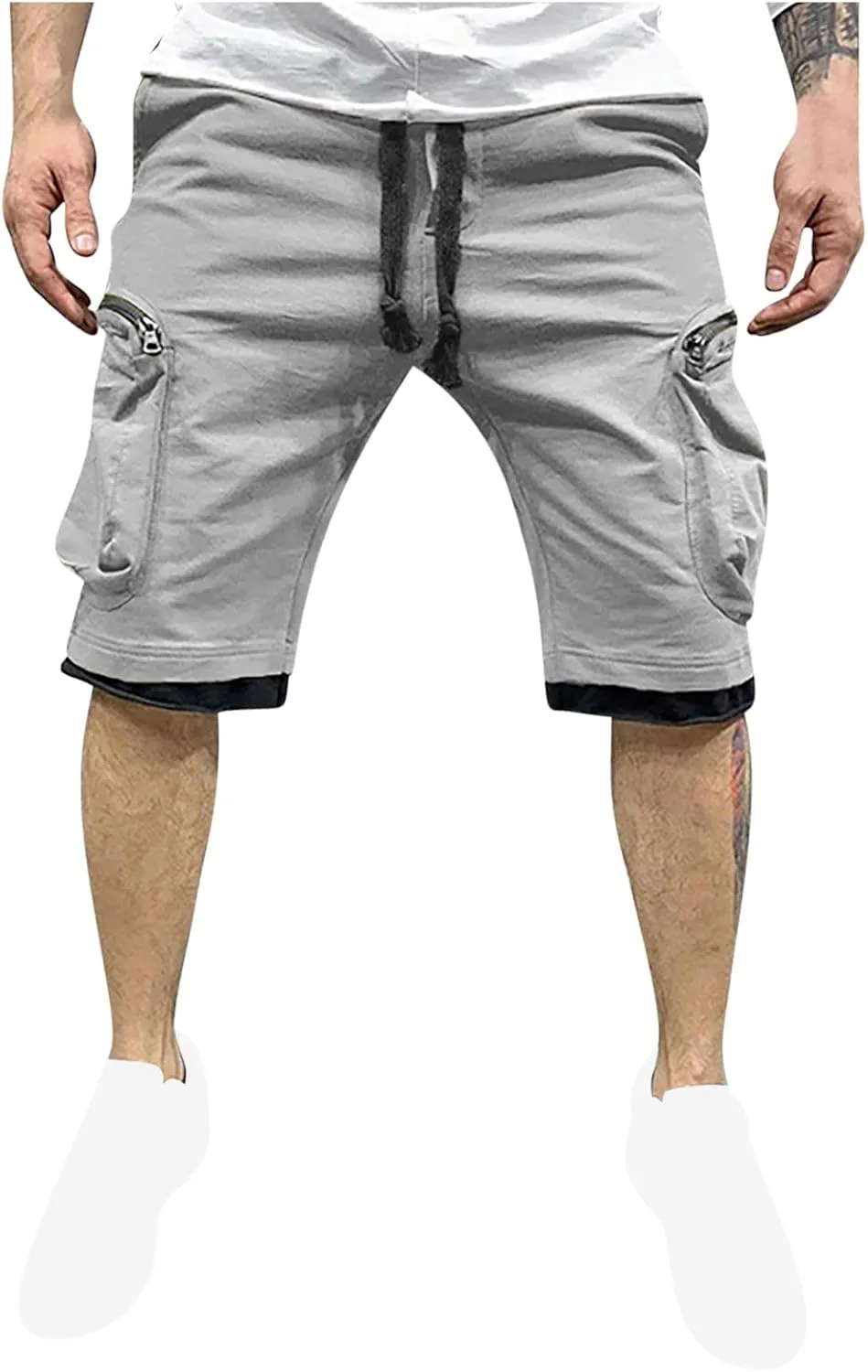 Mens Cargo Shorts Casual Solid Athletic Joggers Running Short Pants with Multiple Pockets Fashion Work Shorts