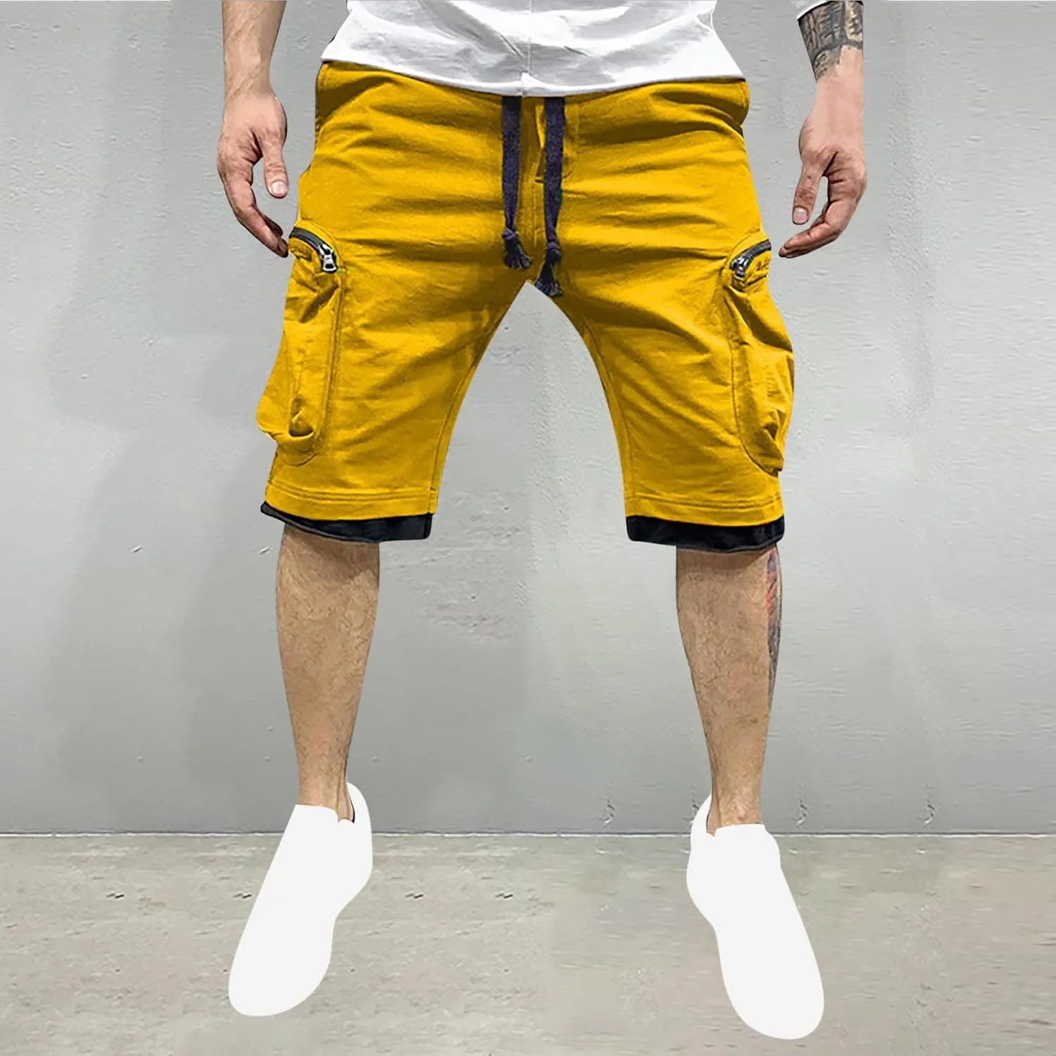 Mens Cargo Shorts Casual Solid Athletic Joggers Running Short Pants with Multiple Pockets Fashion Work Shorts